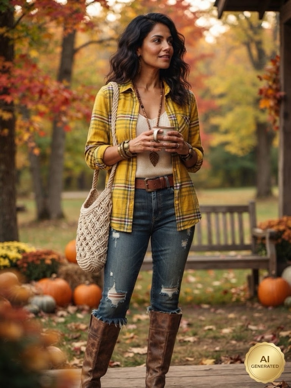 Time and Tru Yellow Plaid Button-Down Shirt